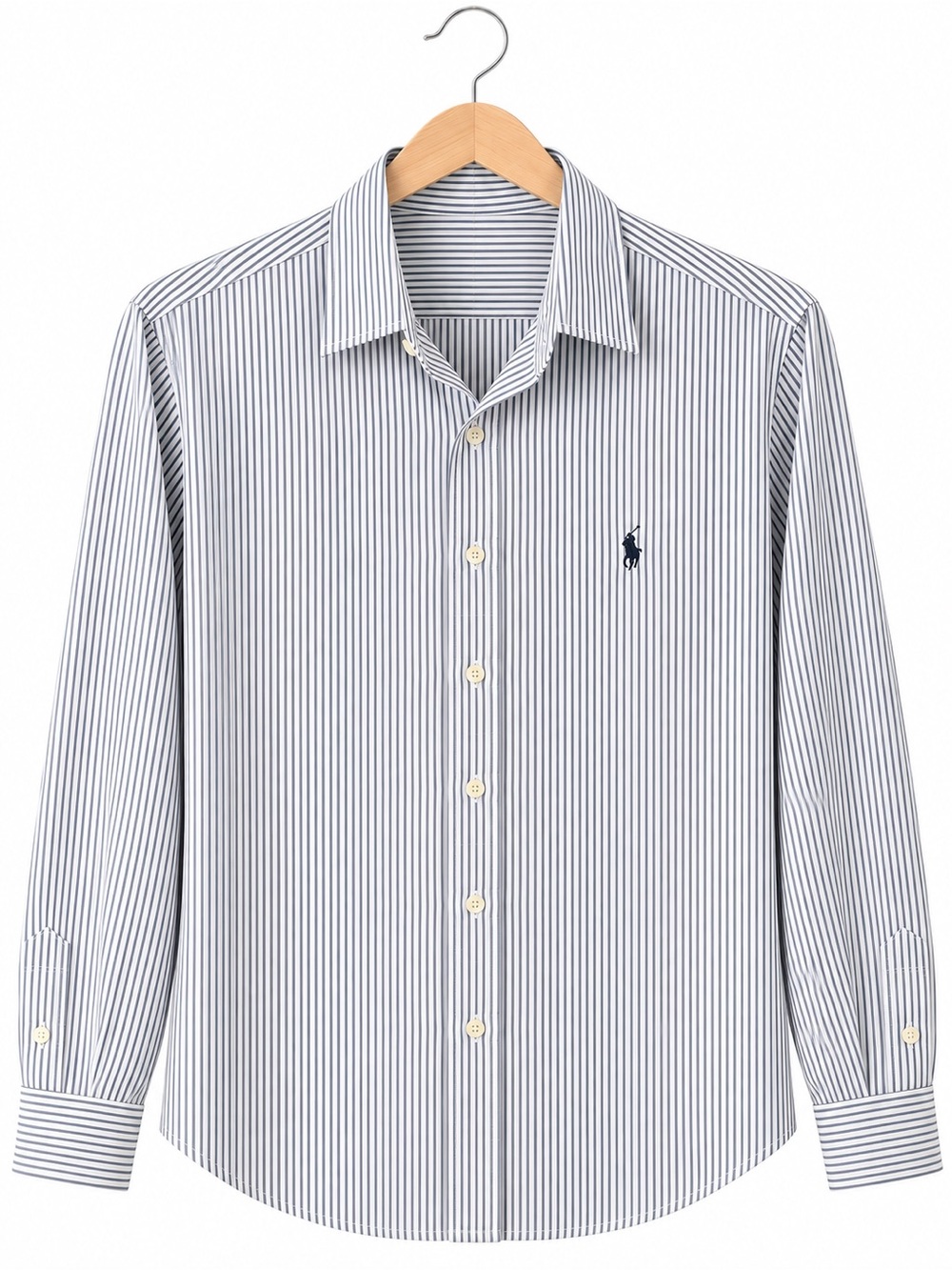 Polo by Ralph Lauren White and Navy Thin-Stripe Dress Shirt